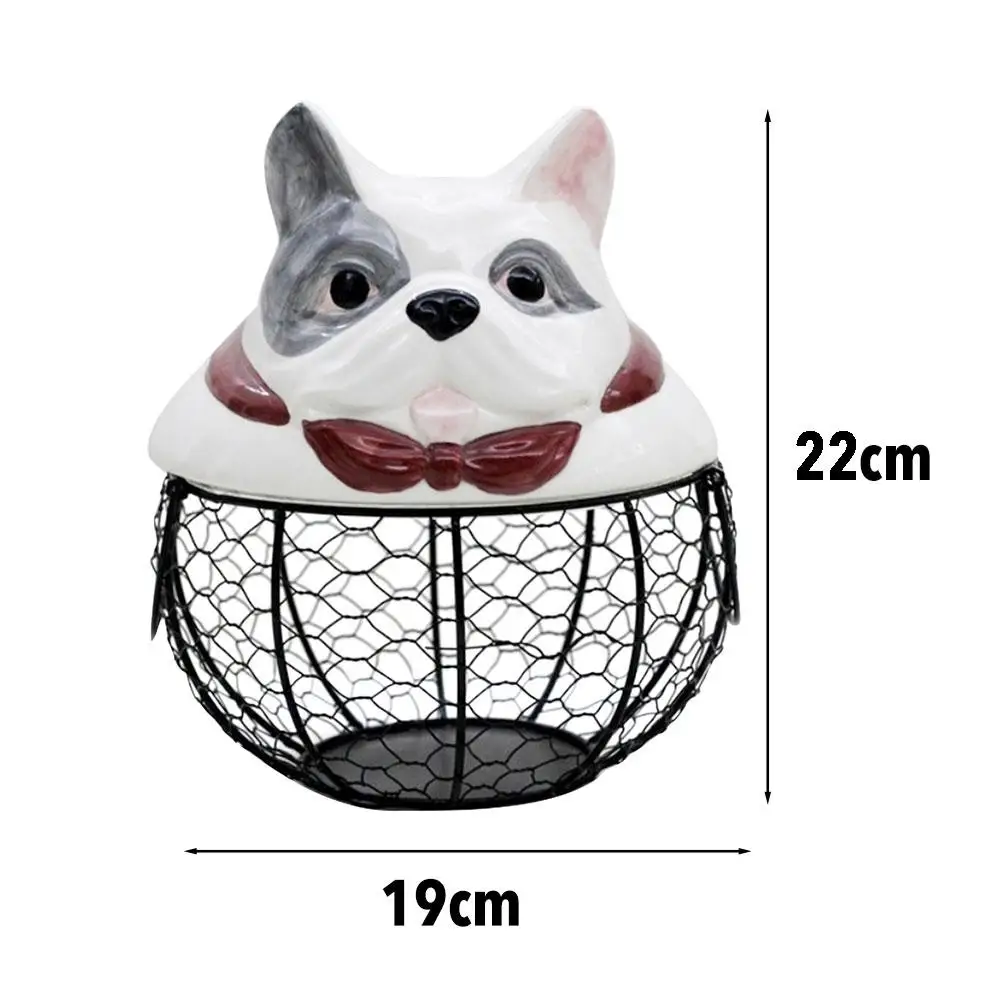 

Iron Egg Storage Basket Chicken Shape Ceramic Lid Anti-slip Fruit Organizer With Handle Large Capacity Kitchen Storage 19*22 Cm