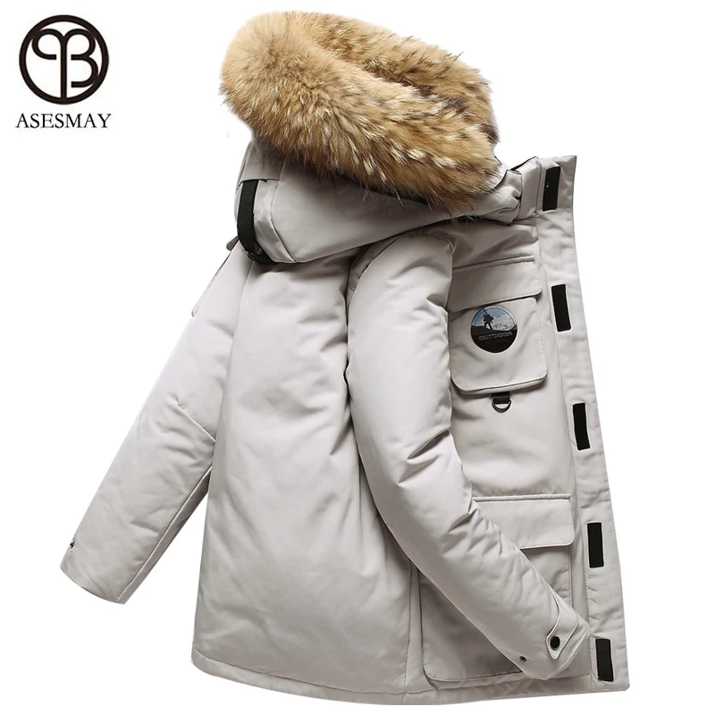 Asesmay мужская зимняя куртка с капюшоном теплая Толстая парка гусиным пером