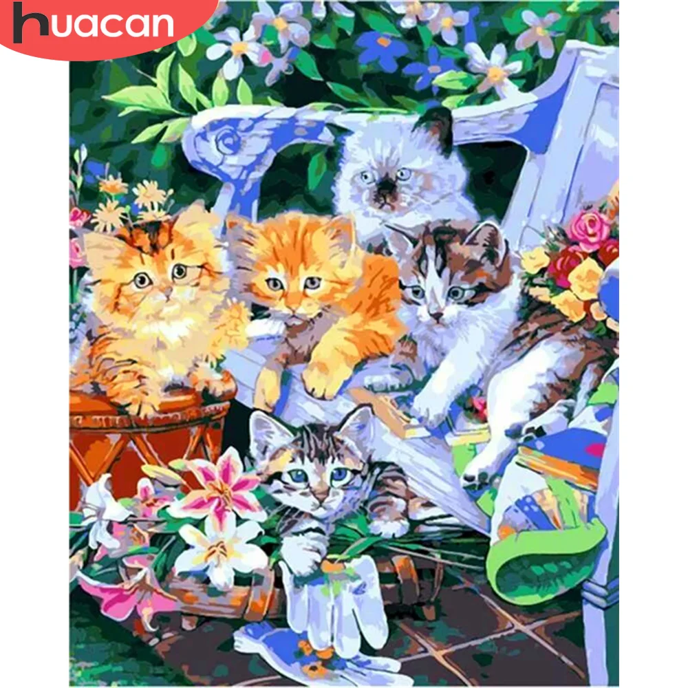 

HUACAN Painting By Number Flower Cat Drawing On Canvas HandPainted Art Gift DIY Pictures By Number Animal Kits Home Decor