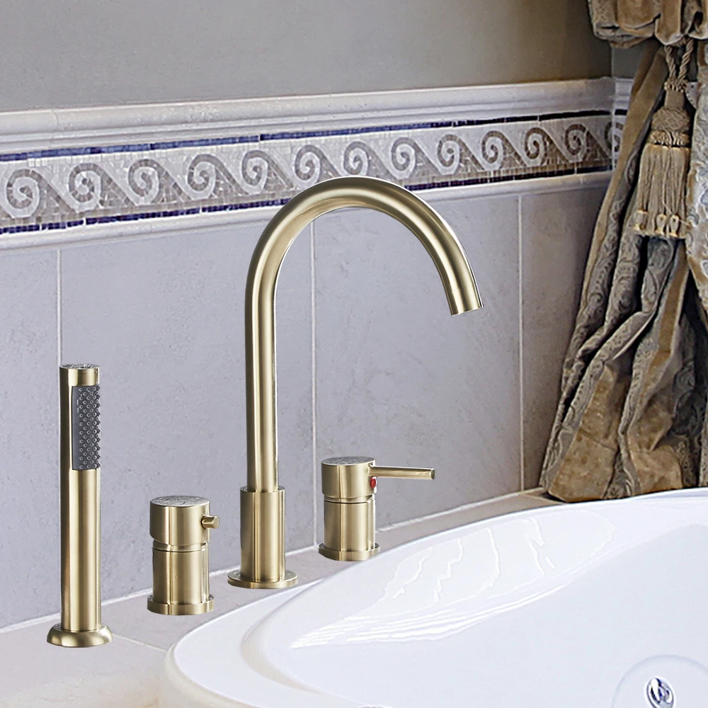 4pcs brass bathroom bathtub faucet bath faucet deck mounted handheld tub mixer tap cold hot mixer water tap with hand shower free global shipping