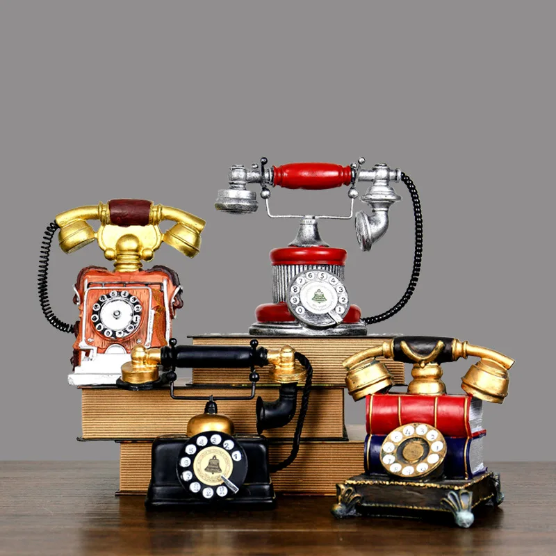 Resin Phone Statues Vintage Old Craft Home Decor Style Desk Figurines Retro Model Bar Miniatures Decorative Telephone | Дом и сад