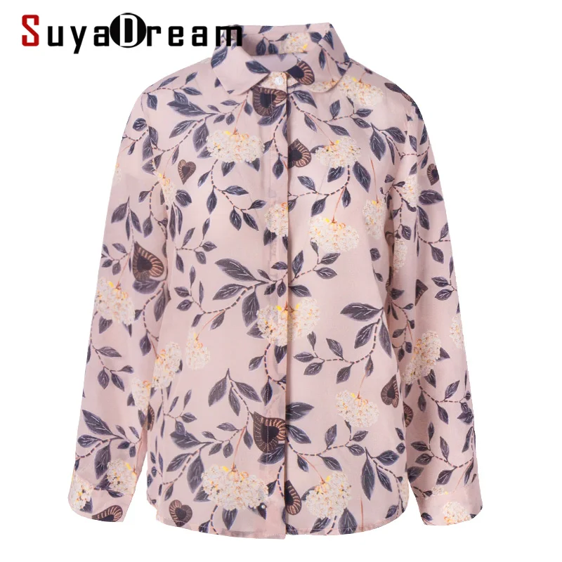 SuyaDream женская блузка из 100% шелка креп с принтом длинным рукавом отложной воротник