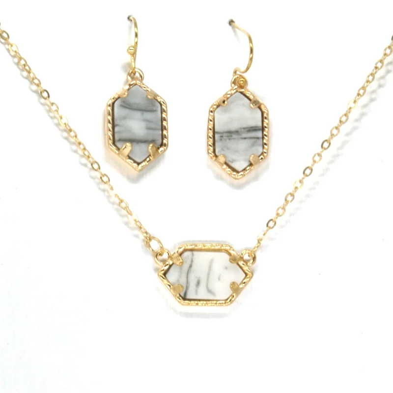 Druzy Drusy ожерелье серьги ювелирный набор с камнем из смолы золотые шестигранные