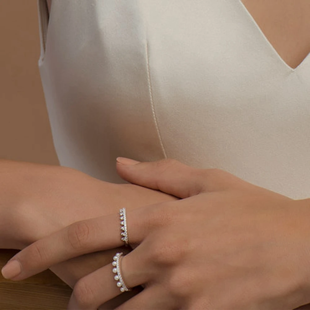 

Fashion Full Shell Pearl Crown Finger Ring with AAA Zircon Elegant Wedding Ring Jewelry for Women Bridal Lady