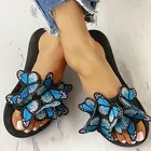 Тапочки женские с вышивкой, разноцветные шлепанцы с бабочкой, платформа, летние сандалии