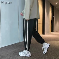 casual pants reflective stripes loose all match adjustable elastic waist korean style chic fashion autumn male ankle length