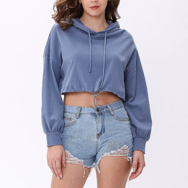 

New Spring Autumn Pure Cotton Short Long Sleeve Hoodie Pullover Sweatshirt Wide Truffle Navel Tie Dyed Clothes