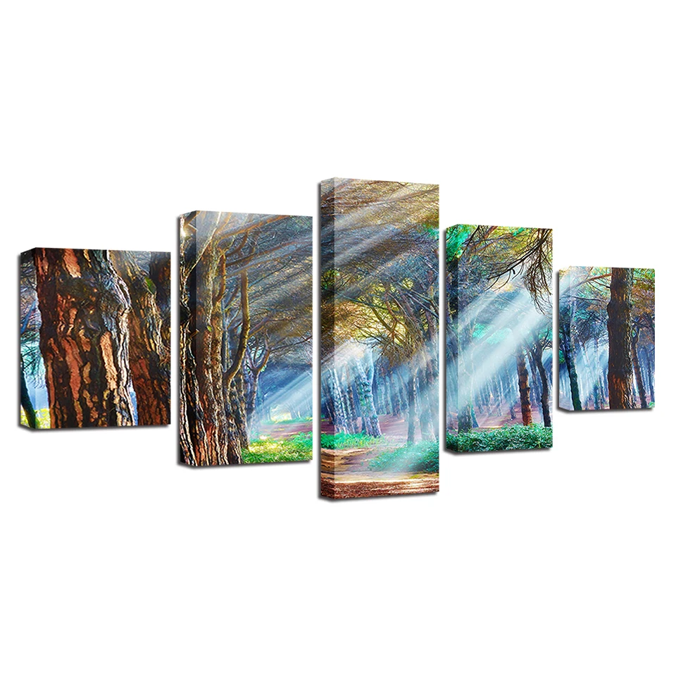 

HD Printed Art Frame Modular Canvas Pictures Decor Living Room Wall 5 Pieces Sunshine Through The Trees Poster Scenery Paintings