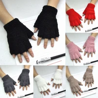 new unisex gloves mitten fingerless fleece half fingers fuzzy adult cute pink warm winter female gloves fingerless gloves