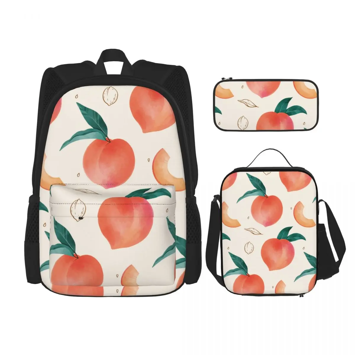 

School Bags for Teenagers Watercolor Peach And Leaves School Backpack Set Rucksack Bagpack Kids Cute Book Bags