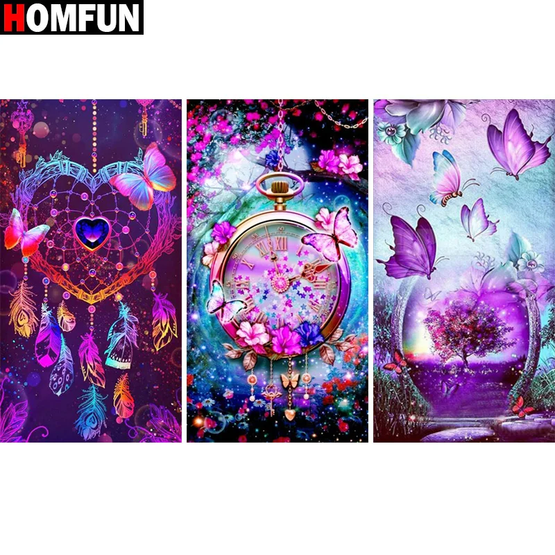 Алмазная 5D картина HOMFUN часы мечты бабочка сделай сам полная вышивка крестиком