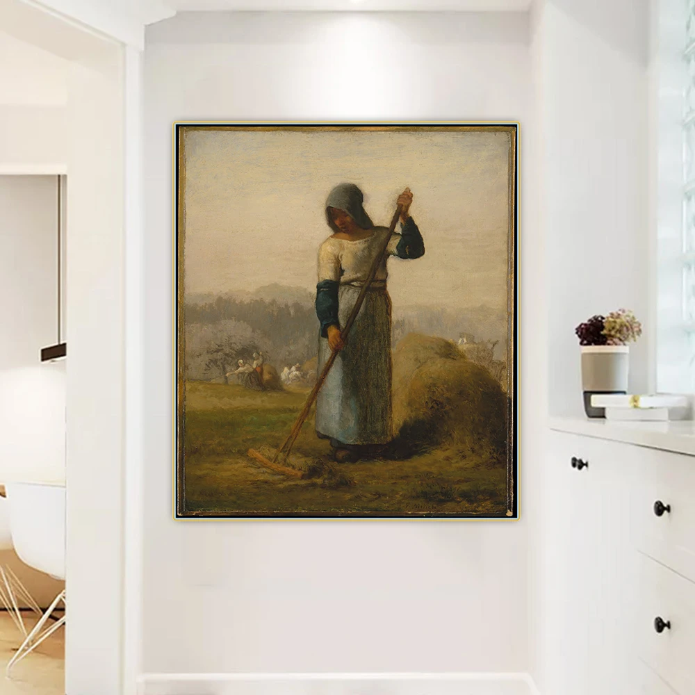 

Цитон Жан Франсуа Millet Woman Женщина с граблями Canvas холст искусство картина маслом постер картина стены декоративный фон украшение дома