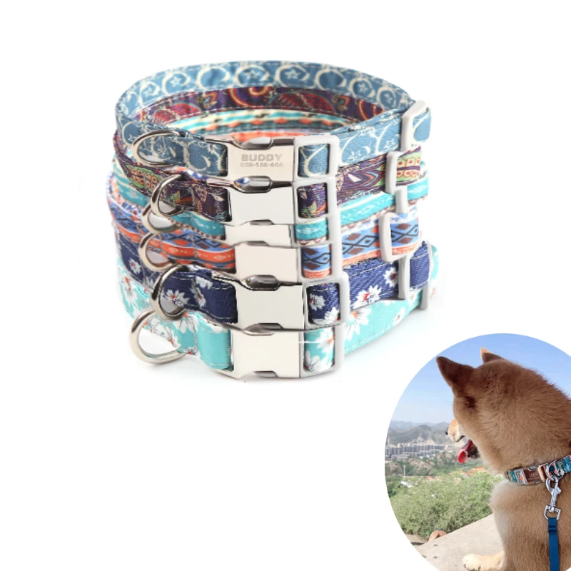 

Anti-Lost Pet Dog Collar Personalized Customized Printed Dog Collar Leather Engraved ID Tag Nameplate Chihuahua French Bulldog