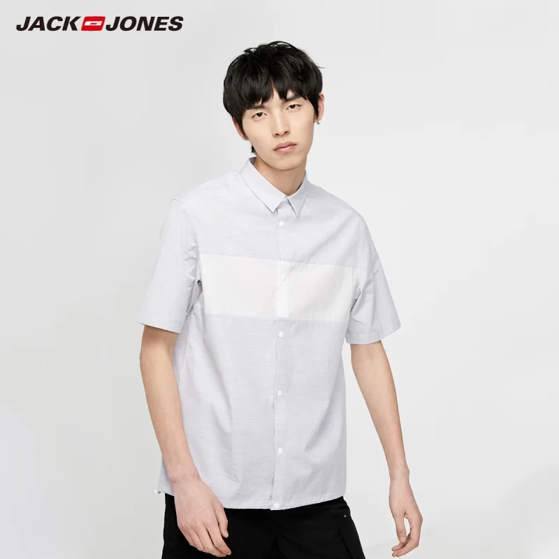 Мужская рубашка с короткими рукавами JackJones свободная контрастная из 100% хлопка