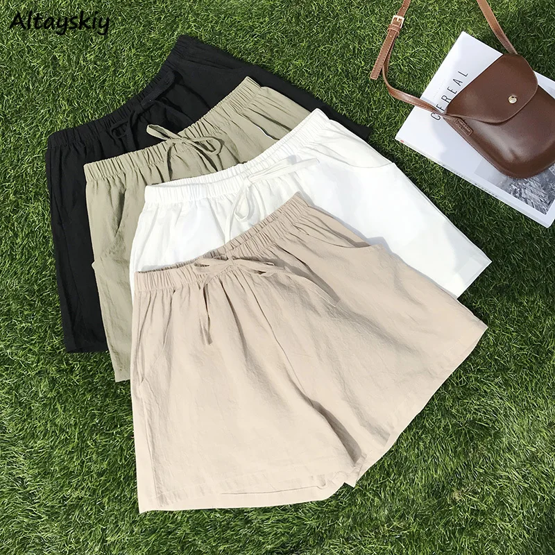 

Shorts Women Solid Drawstring Loose Simple Daily Homewear Korean Style Ladies Female Summer Hot Retro Breathable Plus Size Soft