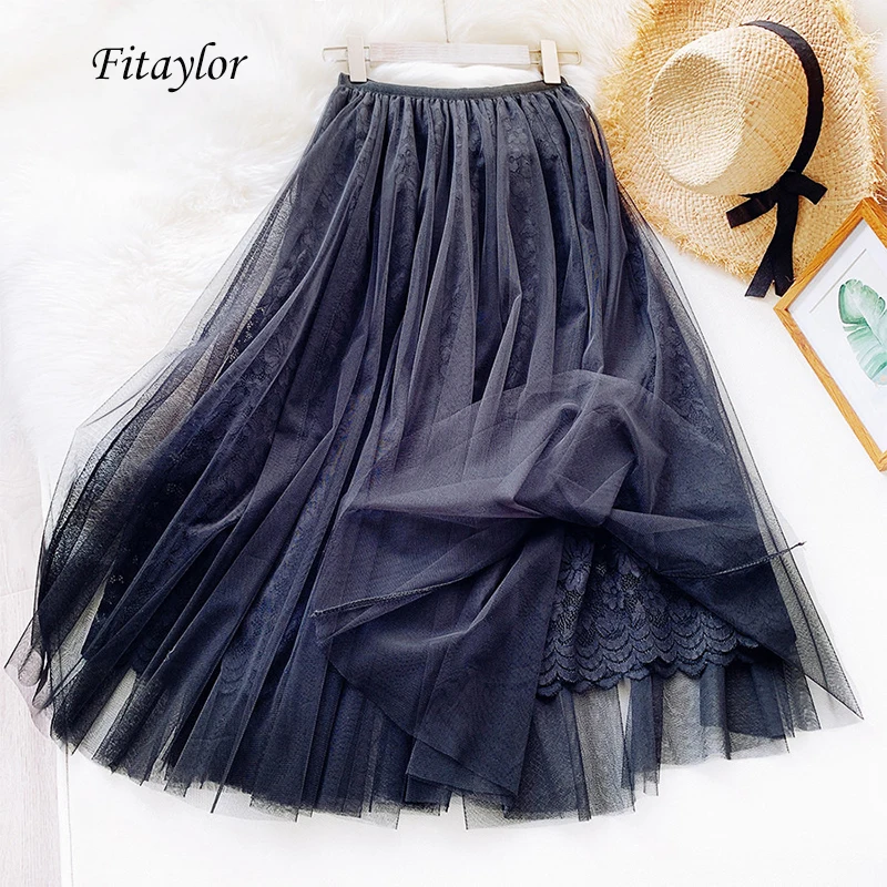 Юбка женская плиссированная трапециевидная из тюля с завышенной талией | Женская