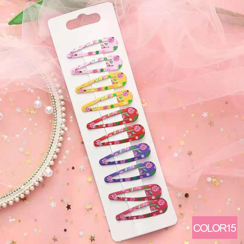 

10PCS/Set Cartoon Beautiful Fashion Printing Hair Clips Metal BB Hairpins Baby Girls Side Hair Bangs Hair Accessory Clips