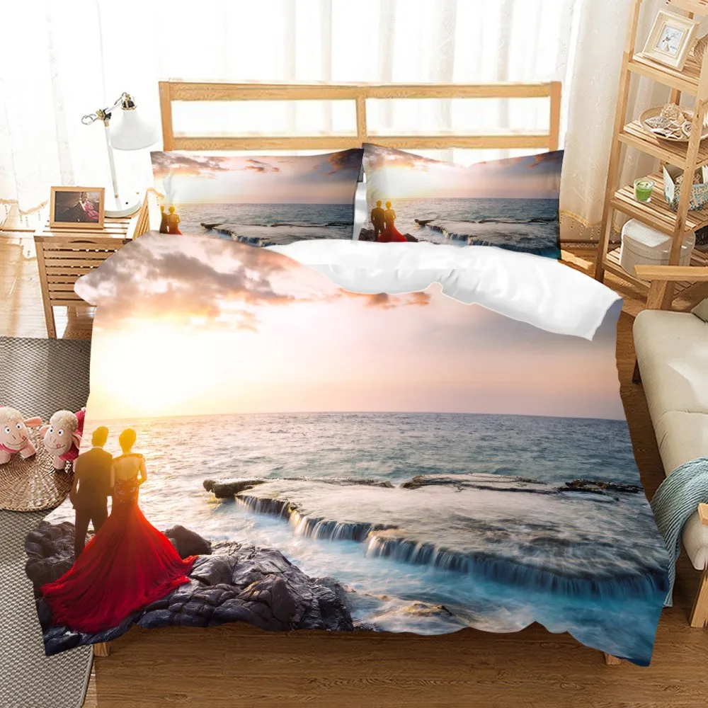 Живописный район комплект постельного белья лето пляж океан Твин полный