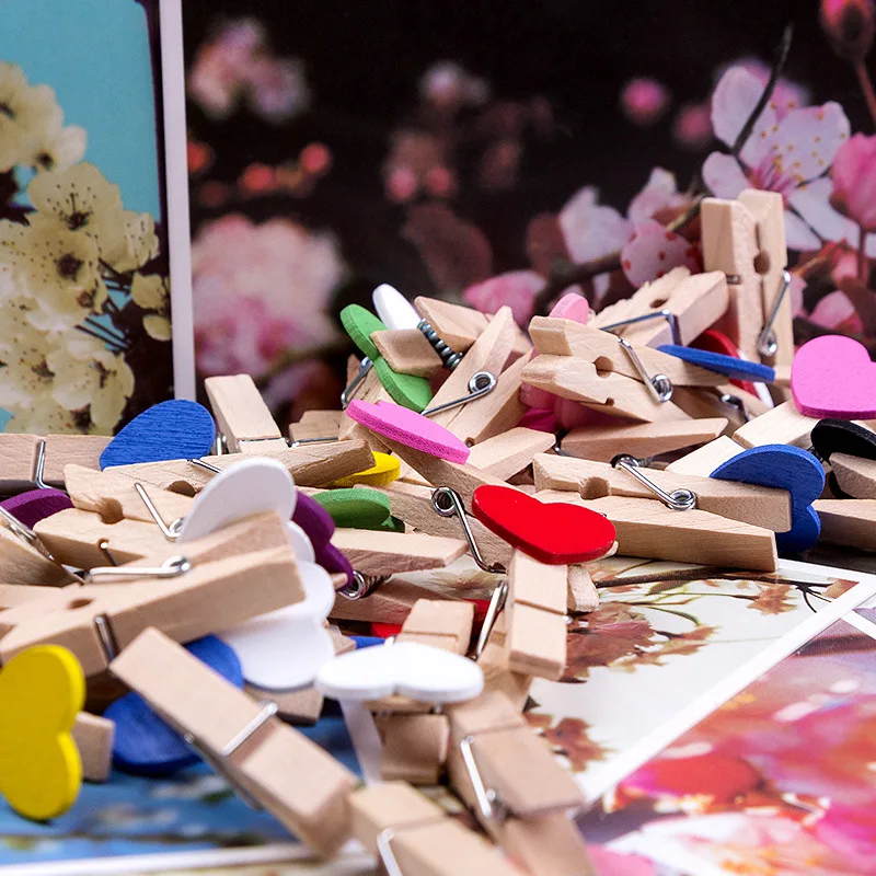 Деревянные прищепки с сердечками для украшения стен DIY креативная рамка