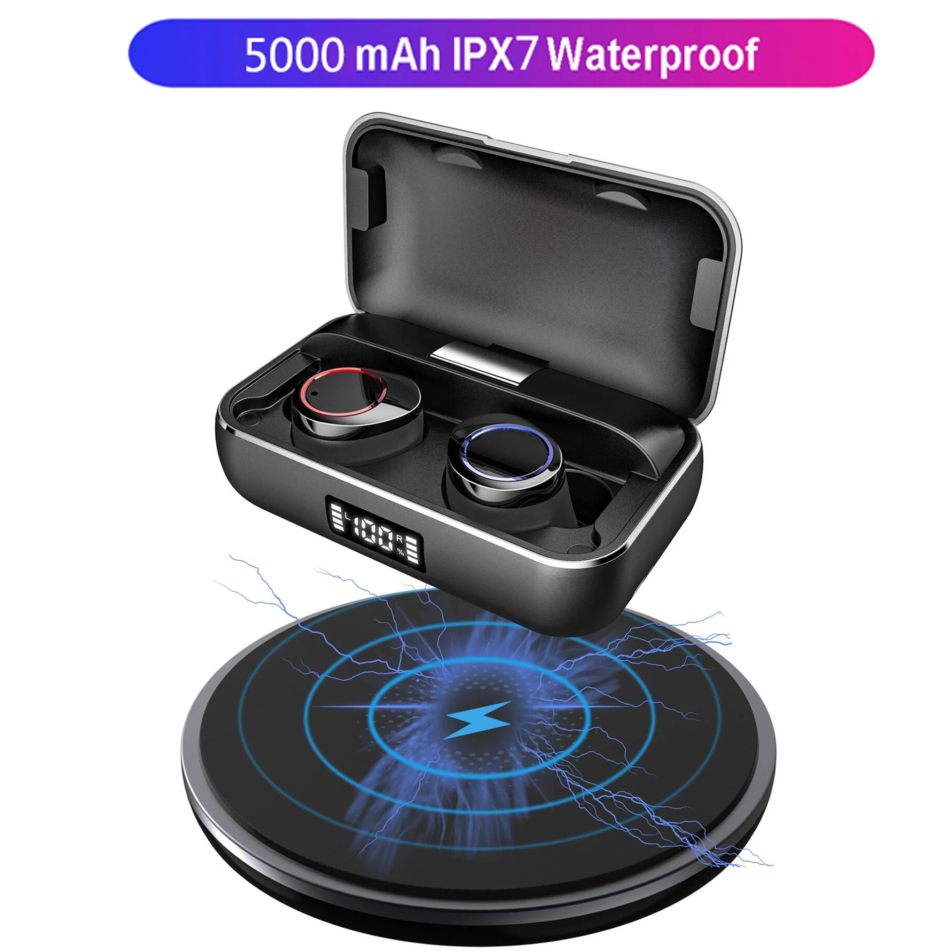 IPX7 водонепроницаемые Bluetooth наушники V5.0 TWS гарнитура 5000 мАч емкость беспроводные