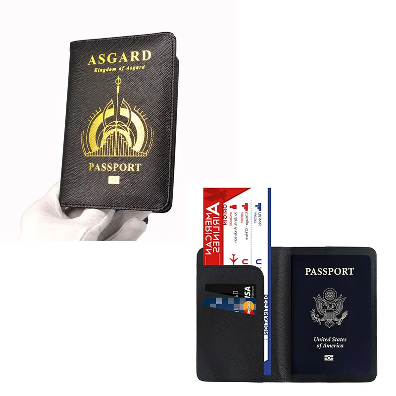 Wakanda Держатель для паспорта Rfid Блокировка из искусственной кожи Asgard чехол для паспорта дорожный кошелек черные чехлы для паспорта - Цвет: Asgard A