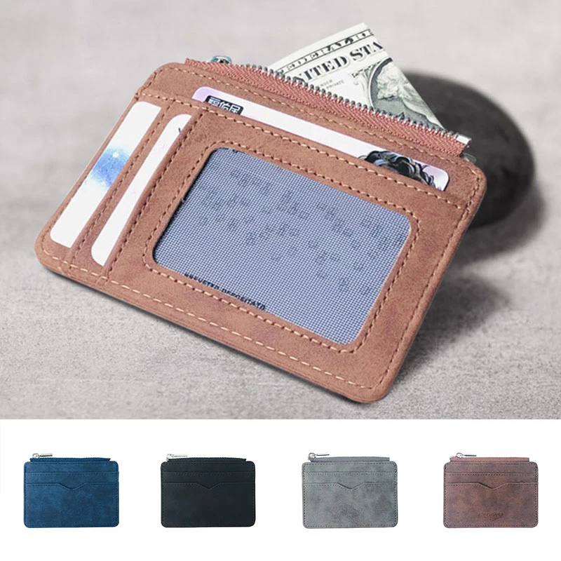 

Solid Color Unisex Universal ID Card Holder Retro Coin Purse Slim Credit Card Cover 1PC Retro Frosted Zipper Card Holder