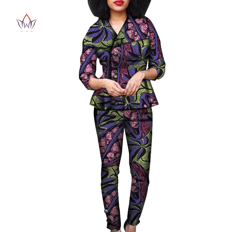 Autumn African Print 2 Piece Set For Women Spring Dashiki Pant and Crop Top Bazin Riche African Clothing for Lady WY7499