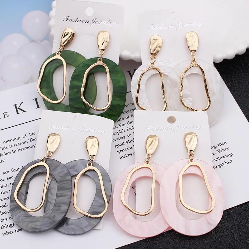 

Long Acrylic Drop Earrings For Women Gold Color Geometric Oval Big Resin Earrings Statement Accessories Fashion Jewelry Brincos