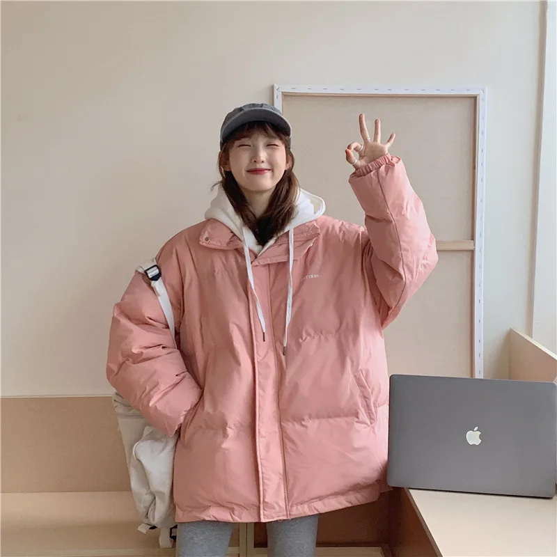 

Winter fashion new Korean style cute girly style hooded fake two-piece thick warm cotton coat wild cotton clothing female tide