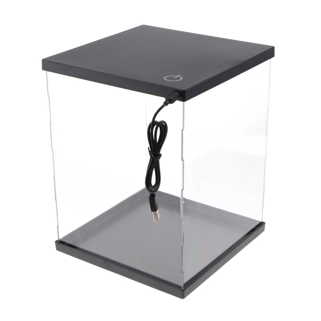 

Acrylic Display Trophy Perspex Display Case Dustproof W/ Lights 8x8x14