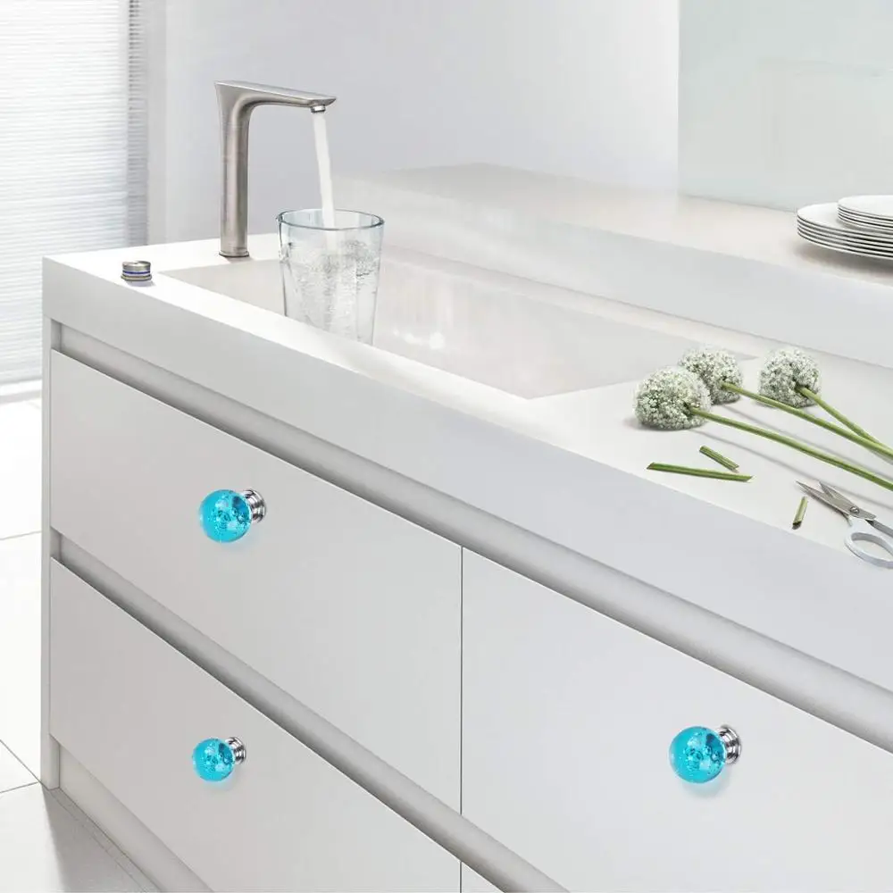 Мебельной дверцы ручка синего цвета с украшением в виде кристаллов пузырь