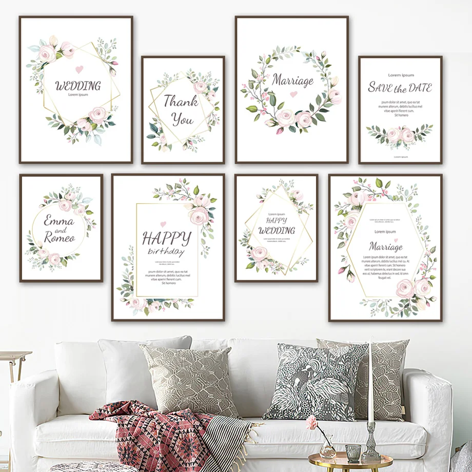 

Wedding Greeting Card Invitation Flower Wall Art Canvas Painting Nordic Posters And Prints Wall Pictures For Living Room Decor