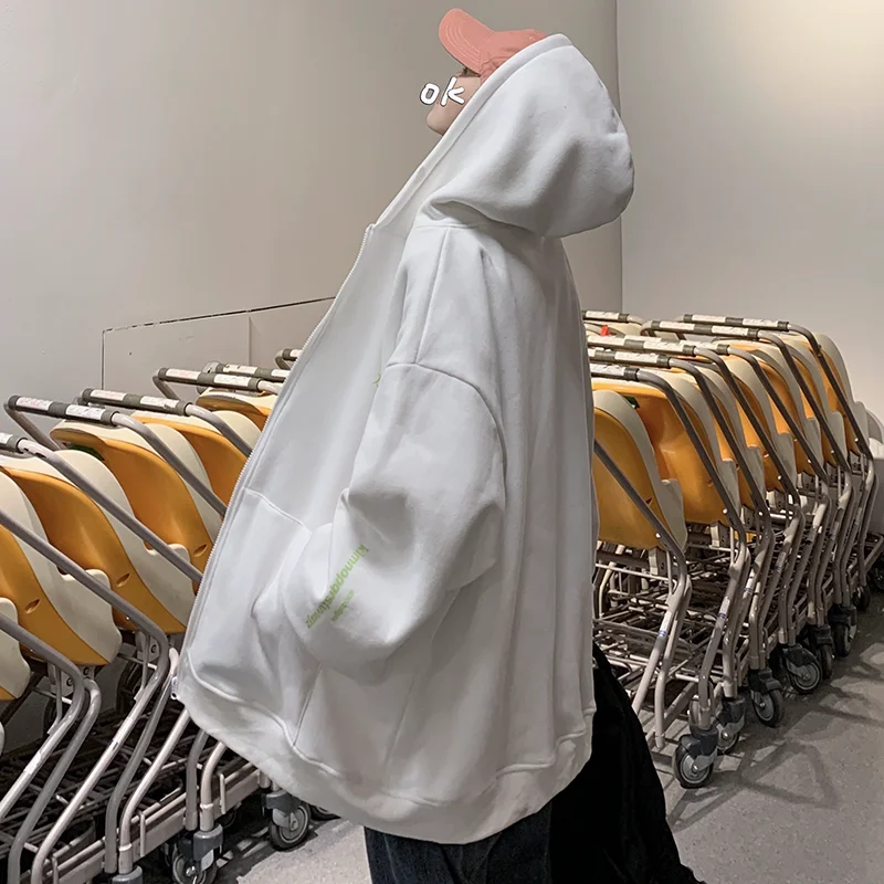 

Autumn and winter plus velvet sweater men hooded loose trend thickened clothes winter wild cardigan jacket ins harbor wind