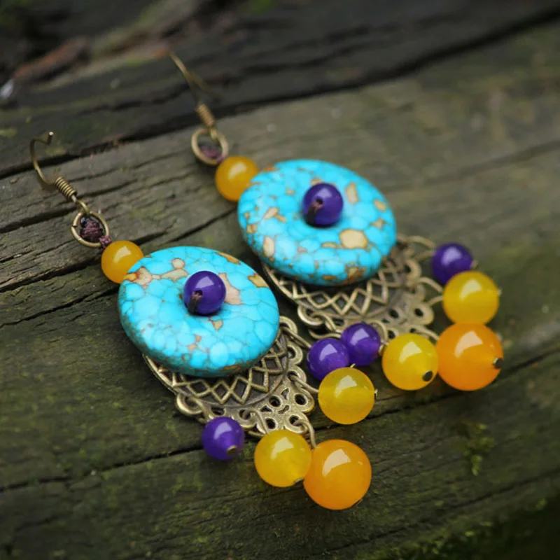 Серьги Подвески ручной работы с натуральными камнями Винтажные серьги зеленого