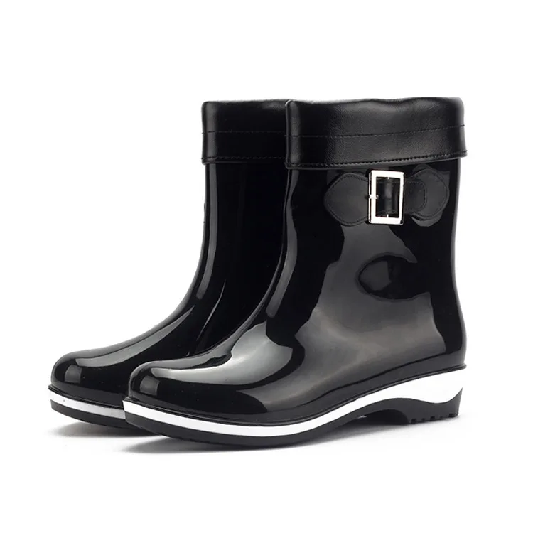 Fashion Winter Warm Fleece-Lined Rain Boots Women Middle Tube Non-Slip Jelly Rain Boots Ladies Shoe