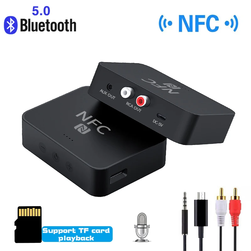 Bluetooth 5 0 приемник NFC RCA AUX 3 мм разъем беспроводной аудио адаптер Поддержка TF карты