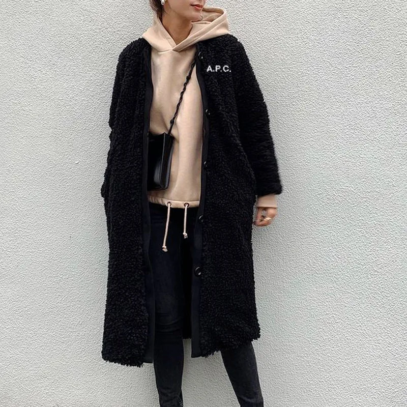 

Cardigan Autumn Winter Thicken Cashmere Long Sleeve Loose Women Overcoat Casual OL Commuter Patchwork Single-breasted Female Top