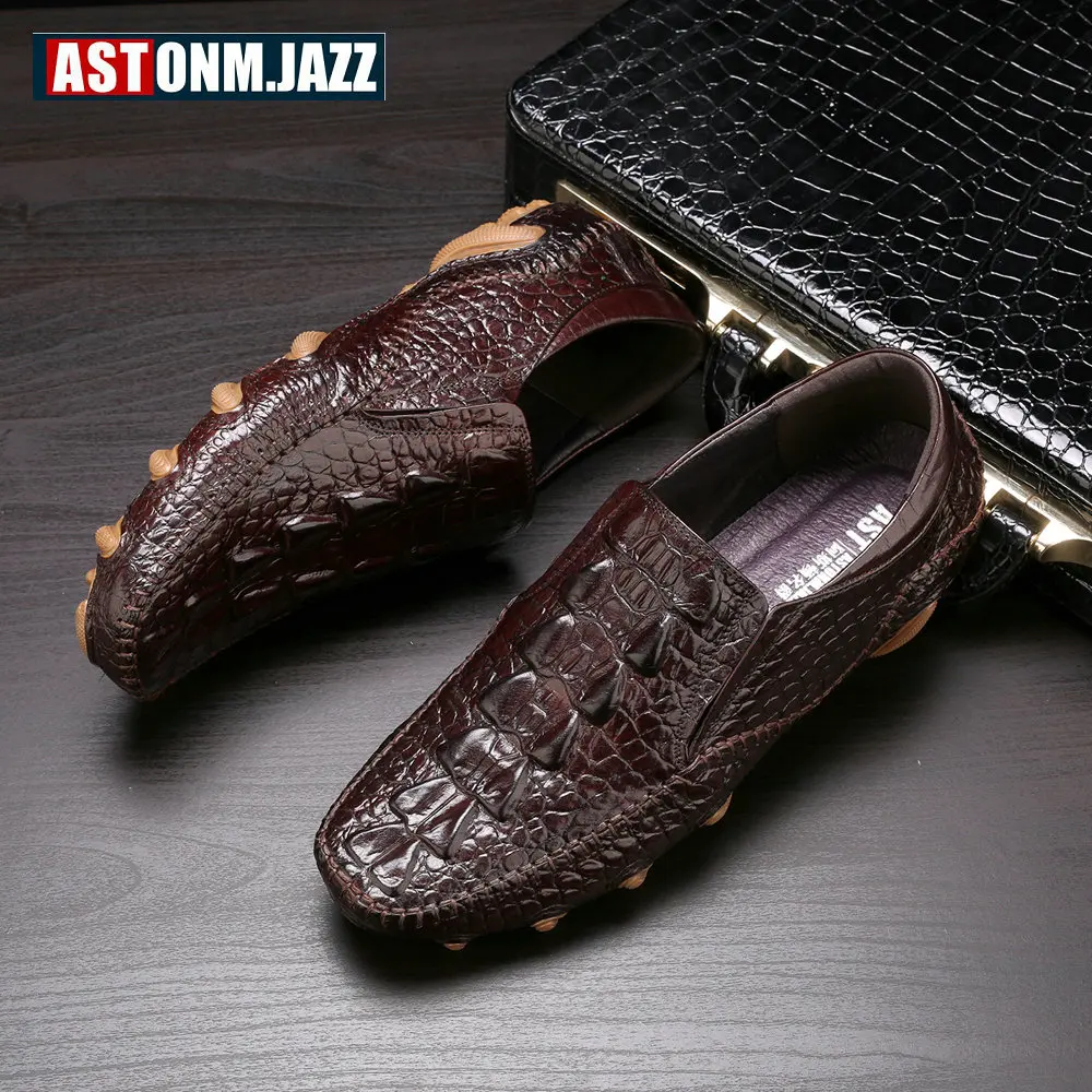 Мужские кожаные туфли-Осьминог без застежки лоферы из крокодиловой кожи деловые