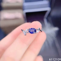 fine jewelry 925 sterling silver inset with natural gemstone womens trendy lovely plant sapphire adjustable ring support detect