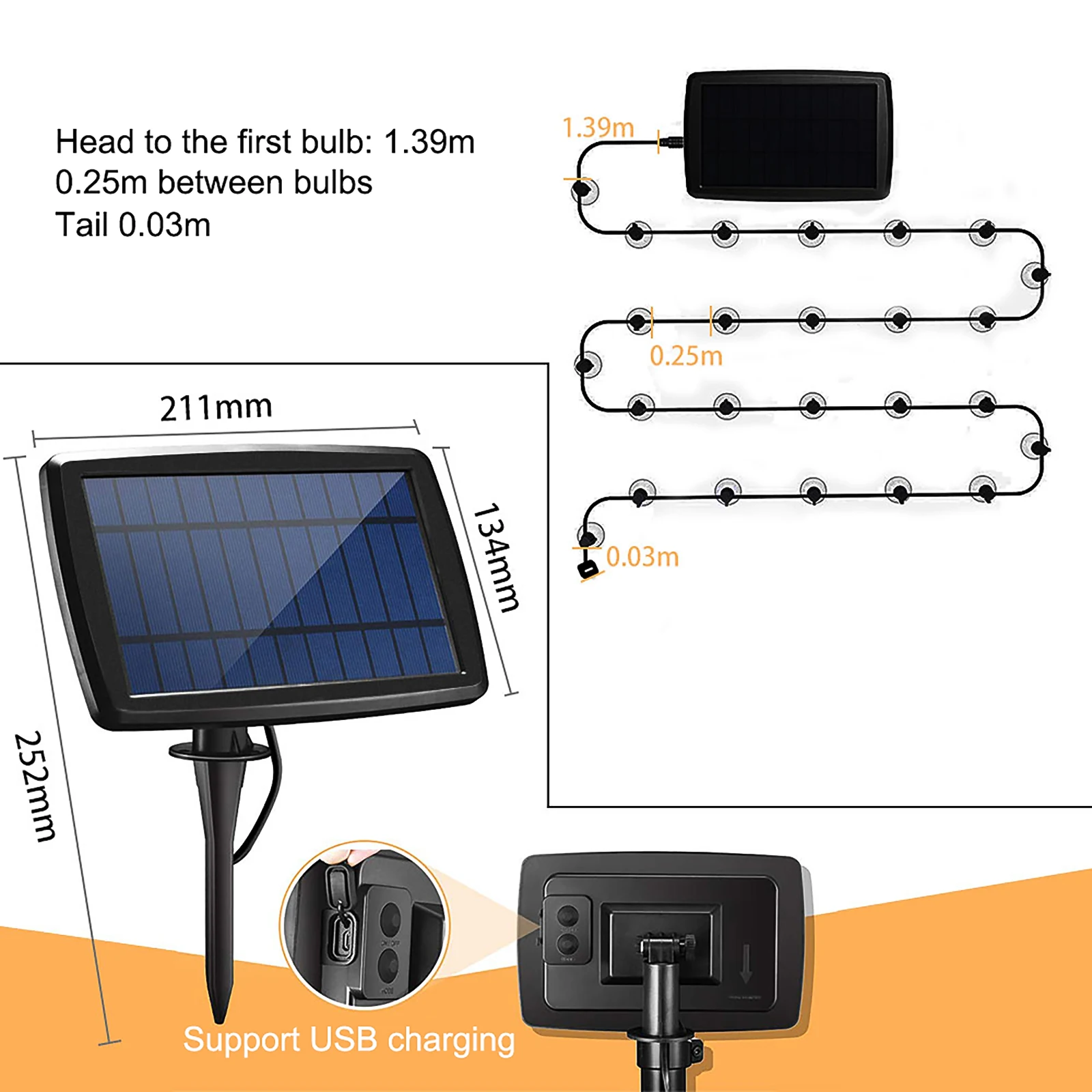 

Durable Waterproof Decor For Party Yard Globe Solar String Lights G40 LED Bulbs Decorative Outdoor Garland Weddin 25Leds Light