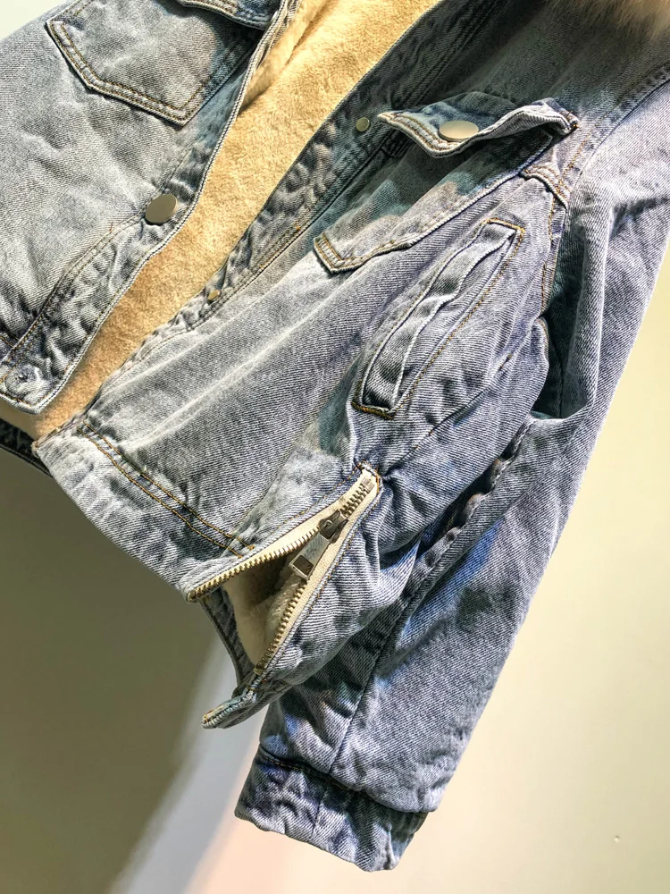 Женская джинсовая парка с подкладкой из натурального меха норки теплая зимняя