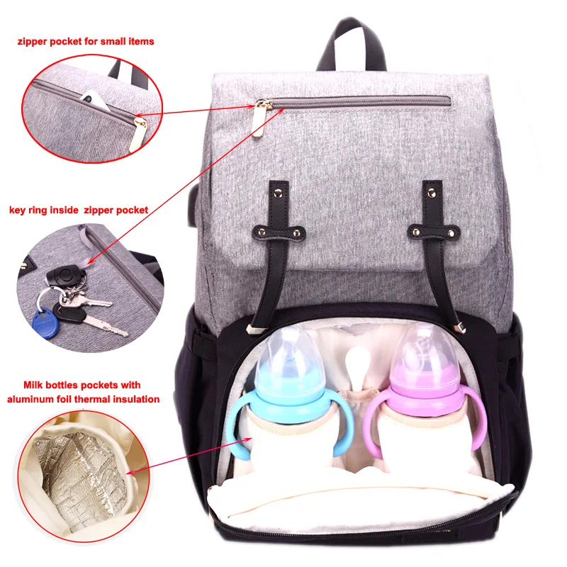 

Diaper Bag Mummy Daddy Backpack Baby Stroller Bag Waterproof Oxford Handbag Nursing Bag USB Warmer Nappy Maternity Kits Holder