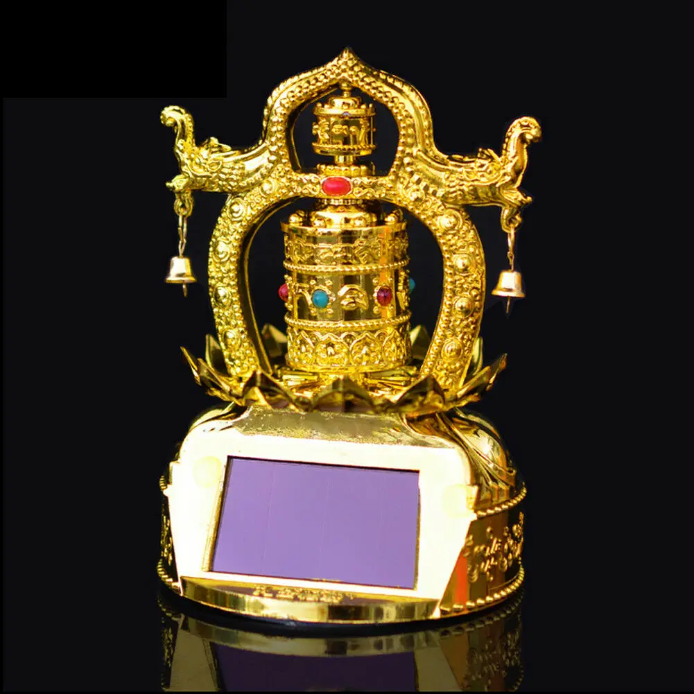 Тибетская позолоченная молитвенная колесо лотоса на солнечной энергии