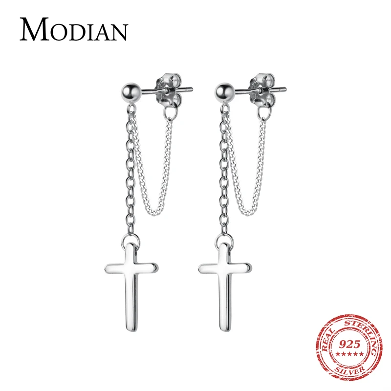 Modian Fashion Long Tassel Cross Drop Earrings Elegant Charm 925 Sterling Silver Swing Dangle Ear For Women Bead S925 Jewelry | Украшения и