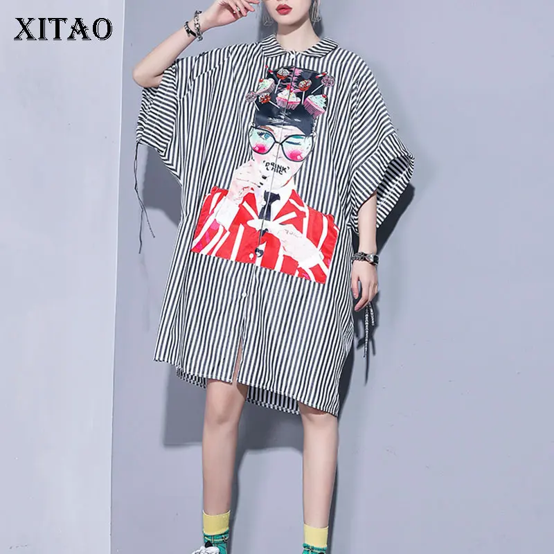 XITAO размера плюс прилив принты с героями из мультфильма платье миди для женщин