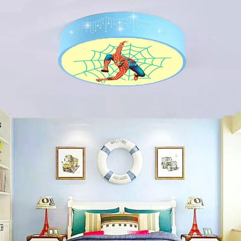

Children Cartoon Spider American Hero Led Ceiling Lamp Kids Bedroom Deco Blue Round Ceiling Light Nursery Study Indoor Lighting