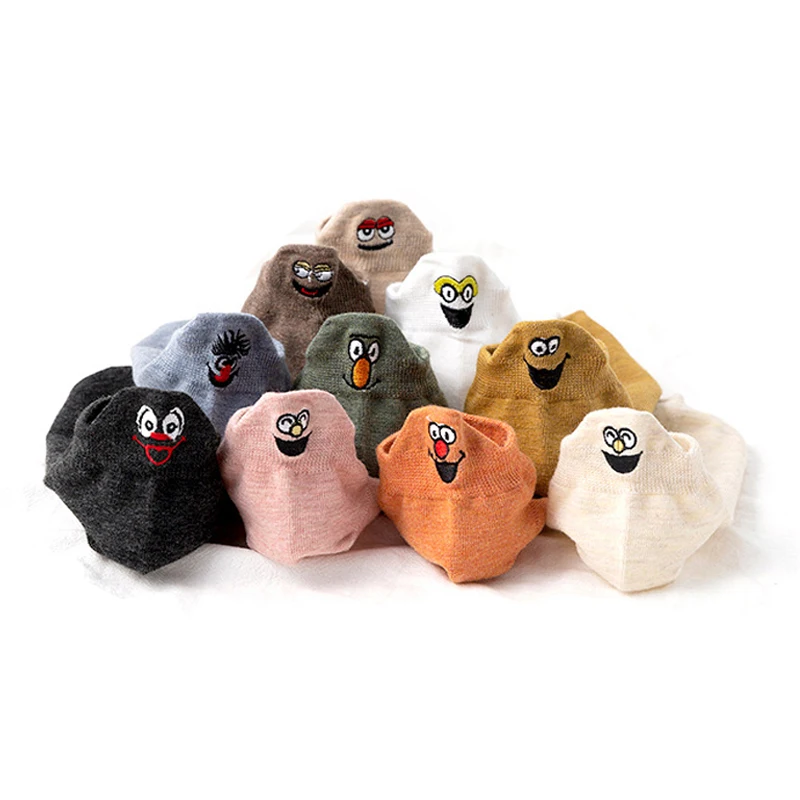 

Fashion Socks Women 2021 New Spring Cotton Color Novelty Girls Cute Embroidery Pattern Casual Funny Ankle Socks Pack