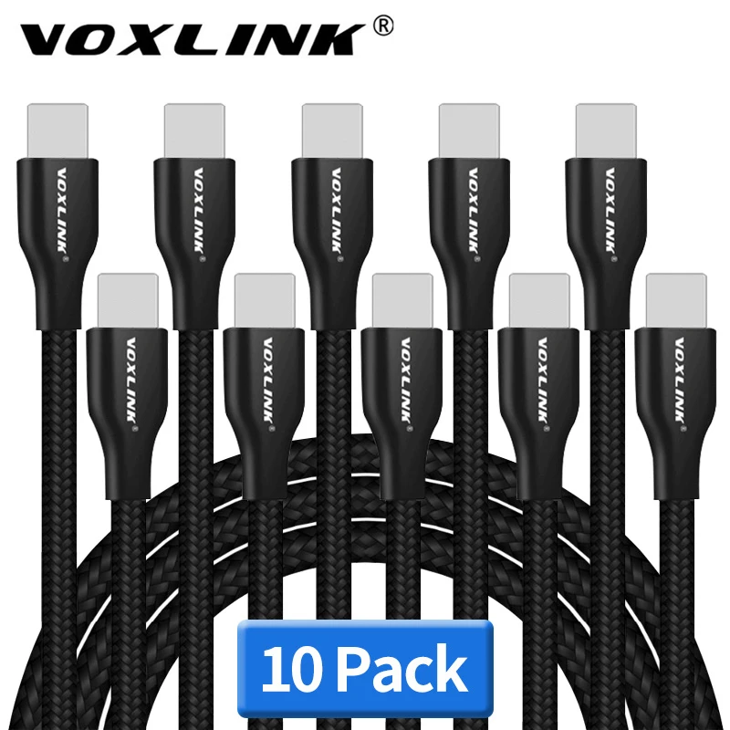 

VOXLINK USB Cable 10Pack Nylon Braided for iphone X XS Fast Charging Sync Data 2.4A For iphone xr max lightning charging cable