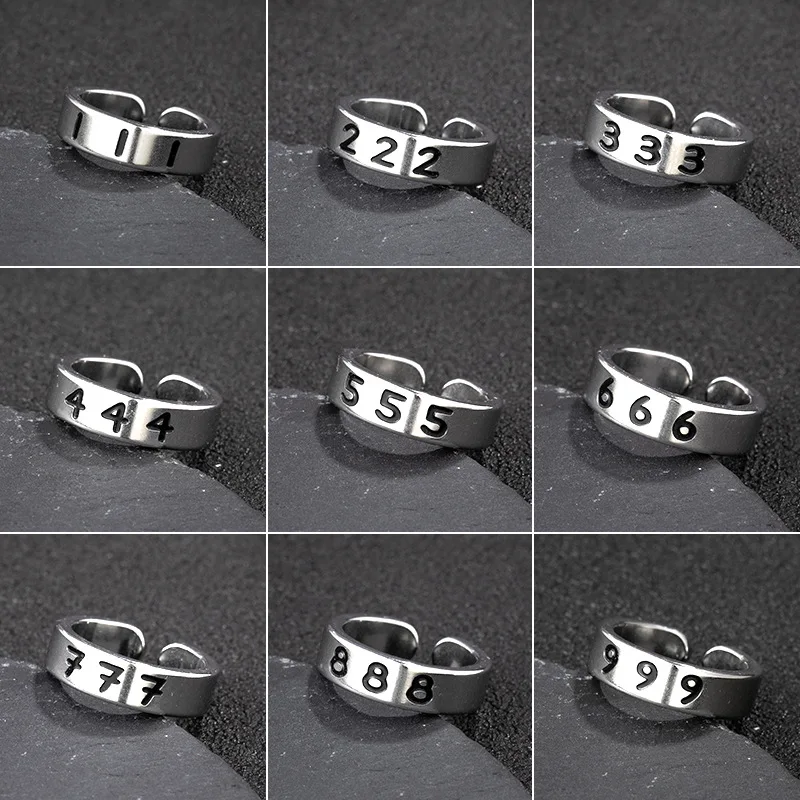 

Vintage Punk Style Stainless Steel Lovers' Wide Face Rings Adjustable Opening Angel Digital Ring 111-999
