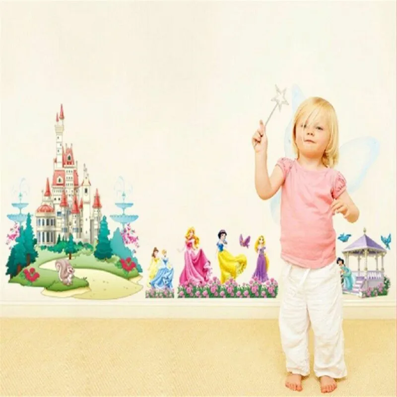 Новое поступление рисунком семи принцесс замок 3d наклейки на стену большие